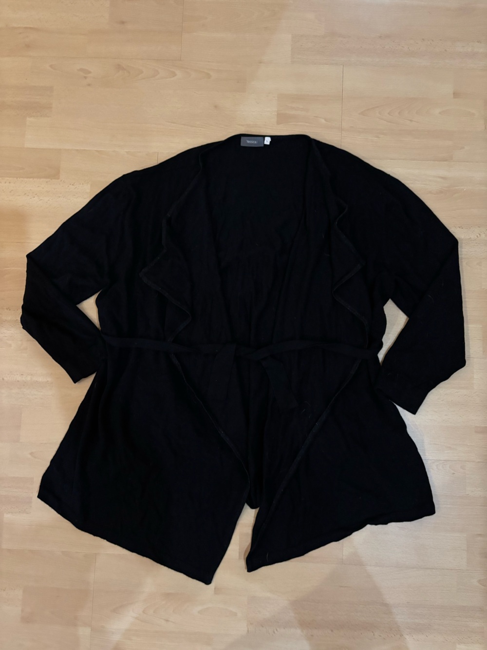 Black Women’s Open Front Belted Cardigan Sweater